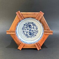 Gạt tàn thuốc bằng gỗ hương mix sứ dáng lục giác cỡ nhỏ đẹp 12x5cm GTG01