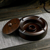 Gạt tàn thuốc đẹp bằng gỗ gụ nguyên khối dáng tròn có nắp đậy GTG08