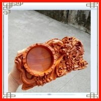 GẠT TÀN THUỐC LÁ GỖ HƯƠNG TA NGUYÊN KHỐI CHẠM RỒNG LỬA ĐỂ BÀN CỰC ĐẸP - ẢNH THẬT SIZE TO