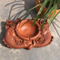 Gạt tàn thuốc lá song ngư nguyên khối gạt tàn cá chép trang trí nhà cửa gỗ hương