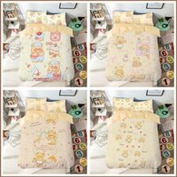 Gấu Bơ 3IN1 Ga trải giường Vỏ chăn gối Bộ chăn ga gối Phòng ngủ gia đình Bộ đồ hoạt hình có thể giặt được