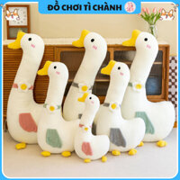 Gấu bôn dễ thương, gấu bông gối ôm ngỗng trắng cổ cài hoa 2 màu xanh/hồng kích thước 70cm/1m/1m3