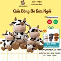 Gấu bông bò sữa ngồi, Gối ôm bò sữa ngồi nhồi bông vải miniso mềm mịn