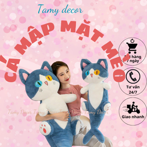 Gấu bông cá mập mặt mèo 45cm cao cấp Memon