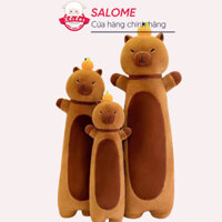 Gấu Bông Capybara Đứng Chuột Lang Nước Nâu Đội Cam Dễ Thương SALOME Thú Bông Chuột Lang Gối Ôm Ngủ