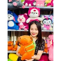 Gấu Bông Capybara, Gấu Bông Chuột Lang Màu Nâu Đeo Balo Rùa Mềm Mịn Đáng Yêu Kích Thước 30 cm
