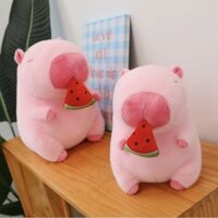 Gấu bông capybara hồng dưa hấu khổ vải 60 cao 50cm rút chậm có khóa kéo xinh xắn