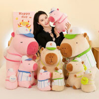 Gấu Bông CAPYBARA Hồng/Nâu Phiên Bản Bóng Chày Đeo Bóng/Đội Nón Cute 25cm