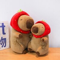 Gấu bông Capybara mũ dâu, thú bông chuột Capybara mũ dâu êm mềm đủ kích cỡ