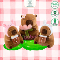 Gấu Bông Capybara Tai thỏ cầm trà sữa, Chuột Lang mê trà sữa