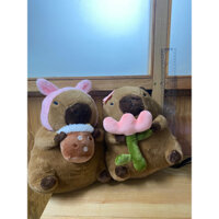 Gấu bông Capybara uống trà sữa, cầm bông sen 30cm