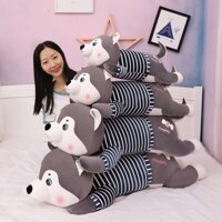 Gấu bông ,Chó bông husky áo kẻ happy vải co dãn 4 chiều tiêu chuẩn miniso