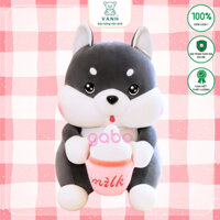 Gấu Bông Chó Husky Ôm Bình Sữa, Mềm mịn Cực Dễ Thương- Hàng Nhập