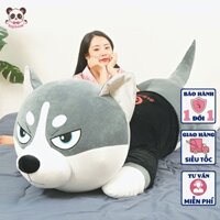 Gấu Bông Chó Husky Siêu To Khổng Lồ, Gối Ôm Nhồi Bông Hình Chó Mặt Siêu Ngáo Size 1m - 1m6
