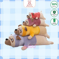 Gấu Bông Chó pug nằm mặc áo, Chó pull dog mặt nhăn mặc áo gối ôm cho bé gối ôm dài, hình thú, cute