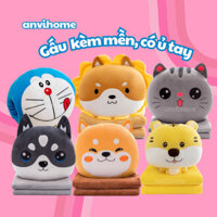 Gấu Bông Có Mền Bộ chăn gối văn phòng Gối mền văn phòng hình Chó Husky cún, heo, doremon, gấu trúc ANVIHOME