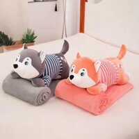 Gấu Bông Có Mền - Chăn Gối Văn Phòng 3in1 - Chó Sói