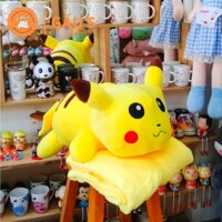 Gấu bông có mền Pikachu vàng dài ôm 60cm (Gối mền văn phòng) - GẤU SHOP