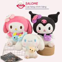 Gấu Bông Con Mèo Kuromi Đen, Thỏ Melody Hồng, Cinnamorol Trắng Đeo Túi To Khổng Lồ Có Khóa Kéo Salome Vải Lông Mềm Mịn