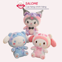 Gấu Bông Con Mèo Kuromi, Thỏ Melody Hồng, Cinnamorol Trắng Đeo Nơ Caro To Khổng Lồ Có Khóa Kéo Salome Vải Loang Mềm Mịn