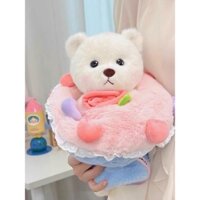 Gấu bông gấu ôm bó hoa 35cm làm quà tặng siêu đáng yêu - thú nhồi bông gấu hoa- SHOP 29HN