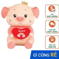 Gấu bông gối ôm  Heo ôm tim bông cao cấp, vỏ nhung Hàn Quốc mềm mịn, co dãn 4 chiều, size 60cm - 80cm
