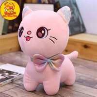 Gấu Bông Gối Ôm Mèo Bông Mắt To Đeo Nơ Dễ Thương Mềm Mịn Quà Tặng Cao Cấp cho bé