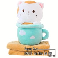 Gấu bông Hafuto | Bộ gối chăn văn phòng 3in1 hình mèo tea cup | quà tặng cho bạn gái | do choi tre em LazadaMall