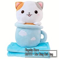 Gấu bông Hafuto | Bộ gối chăn văn phòng 3in1 hình mèo tea cup | quà tặng cho bạn gái | do choi tre em LazadaMall