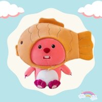 Gấu Bông Hải Ly Loopy Pororo Friend Đội Nón Cá Hồng Đáng Yêu Mềm Mịn Vải Co Giãn 4 Chiều Siêu Xinh