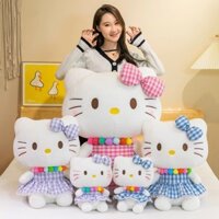 Gấu Bông Hello Kitty Váy Kẻ Sọc Mèo Sang Trọng búp bê đeo chéo váy hoa búp bê mèo thú nhồi bông