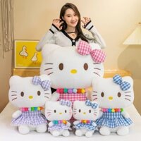 Gấu Bông Hello Kitty Váy Kẻ Sọc Mèo Sang Trọng búp bê đeo chéo váy hoa búp bê mèo thú nhồi bông