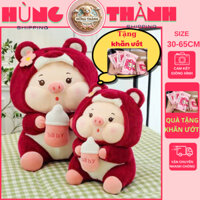 Gấu Bông Heo Cosplay Gấu Dâu Cầm Bình Sữa Mặc Áo Lotso Hàng Cao Cấp