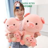 Gấu Bông Heo Hồng Đeo Túi - Thú Nhồi Bông Heo Hồng Ngổi Cao Cấp THANH MINH STORE