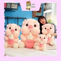 Gấu Bông Heo Ôm Bình Gấu Ôm Heo Ôm Bình Sữa, Heo Milk Lợn Nhồi Bông Chất Liệu Vải Nhung Mịn Cao Cấp NUTA Cho Bé