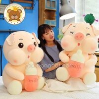 Gấu Bông Heo Ôm Bình Sữa, Heo Sữa, Thú Bông Heo Dễ Thương Chiều Cao 40-100cm