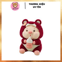 Gấu Bông Heo Ôm Bình Sữa Mặc Áo Cosplay Lotso Gấu Dâu Mũ (Cởi Ra Được )Hàng Cao Cấp Món Quà Cho Mọi Lứa Tuổi