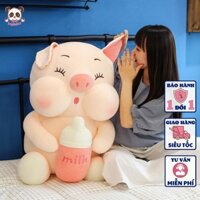 Gấu bông heo ôm bình sữa, thú nhồi bông hình lợn size 60cm/80cm/100cm đáng yêu, Quà tặng mọi lứa tuổi