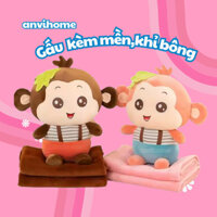 Gấu bông hình khỉ con kèm chăn ANVIHOME - cho bé tuổi khỉ, tuổi thân, monkey, voi, hà mã đáng yêu