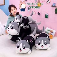 Gấu Bông Hình Mèo Áo Xám Nằm Mắt Tròn Cao Cấp THANH MINH STORE