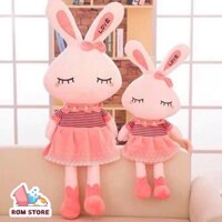 Gấu bông hình thỏ mặc váy hồng nhắm mắt, thỏ quý tộc nhồi bông dễ thương, đáng yêu, mềm mại, cao cấp Rơm Store