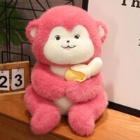 Gấu Bông Khỉ Hồng ôm chuối rút, Khỉ bông lông màu hồng ôm chuối kéo chậm siêu dễ thương