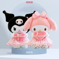 Gấu Bông Kuromi, Melody Ôm Tim Mặc Váy Hồng Cute MINOD HP47