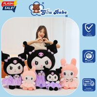 Gấu bông kuromi sang trọng gắn nơ xinh xắn mặc đầm siêu đáng yêu quà tặng cho bé