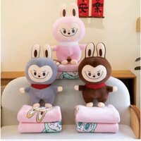 Gấu Bông Labubu Đeo Khăn kèm chăn-Gấu Bông ANVIHOME Em Bé Loopy Gấu dâu kèm chăn 2in1