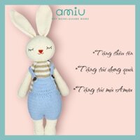 Gấu bông len Amigurumi cao cấp - Thỏ len handmade dễ - Thỏ Lala quần yếm xanh hồng làm quà tặng cho bé.