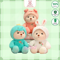 Gấu Bông Lena Cosplay mũ Khủng Long, Lena bộ 3 cởi mũ Heo, Thỏ. Cởi được mũ  GABO TEDDY BEAR