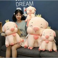 Gấu bông lợn hồng vương miện dáng ngồi, thú nhồi bông hình con heo cực xinh chất vải nhung siêu mềm mịn