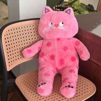 Gấu bông mèo hồng mặt quạo giận dỗi mắt liếc