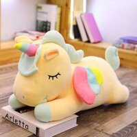Gấu bông ngựa một sừng unicorn nằm (50cm--->60cm) màu vàng vải miniso mềm mịn siêu xịn an toàn cho bé